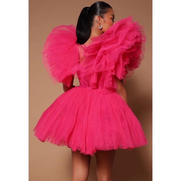 Hot Pink Tulle Mini Dress - Picture 3 of 4